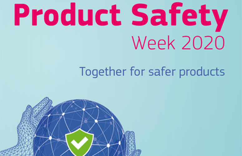 Social media image for the International Product Safety Week with globe logo and slogan ‘Together for safer products’.