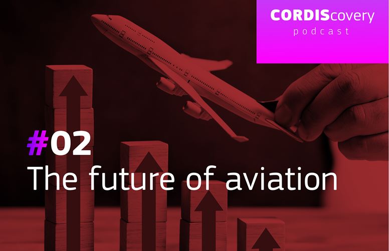 Image for CORDIScovery #02 on the future of aviation, image of model plane flying over blocks.