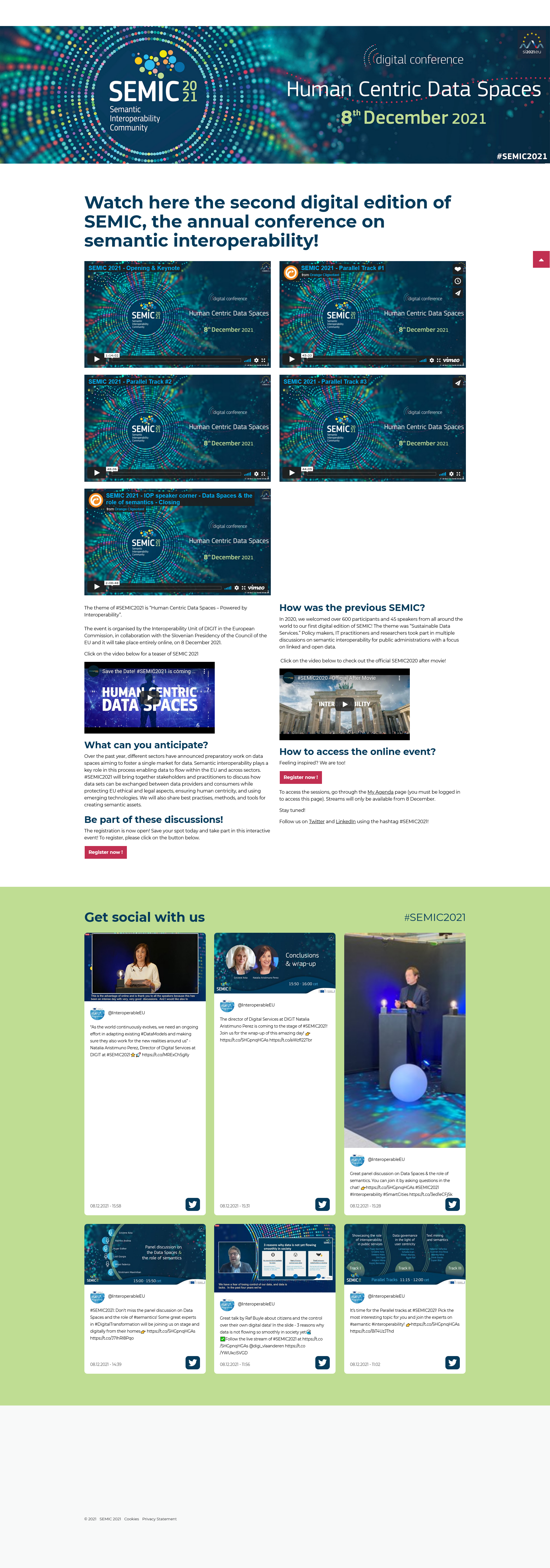 Screenshot of the SEMIC 2021 conference website