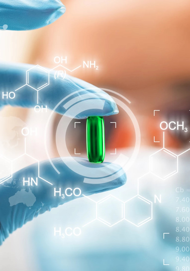 A decade of showcasing european research Young female scientist holding a transparent red pill